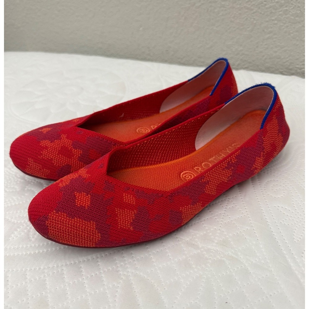 Rothy's Red Botanicamo Camo Knit Round Toe Flats Slip On Shoes Size 9.5